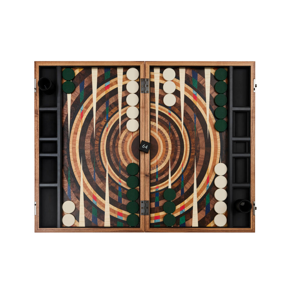 Reverse Vortex Marquetry Backgammon Set