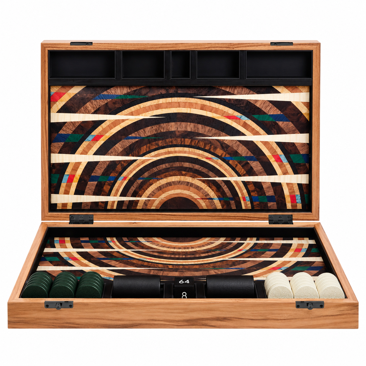 Reverse Vortex Marquetry Backgammon Set