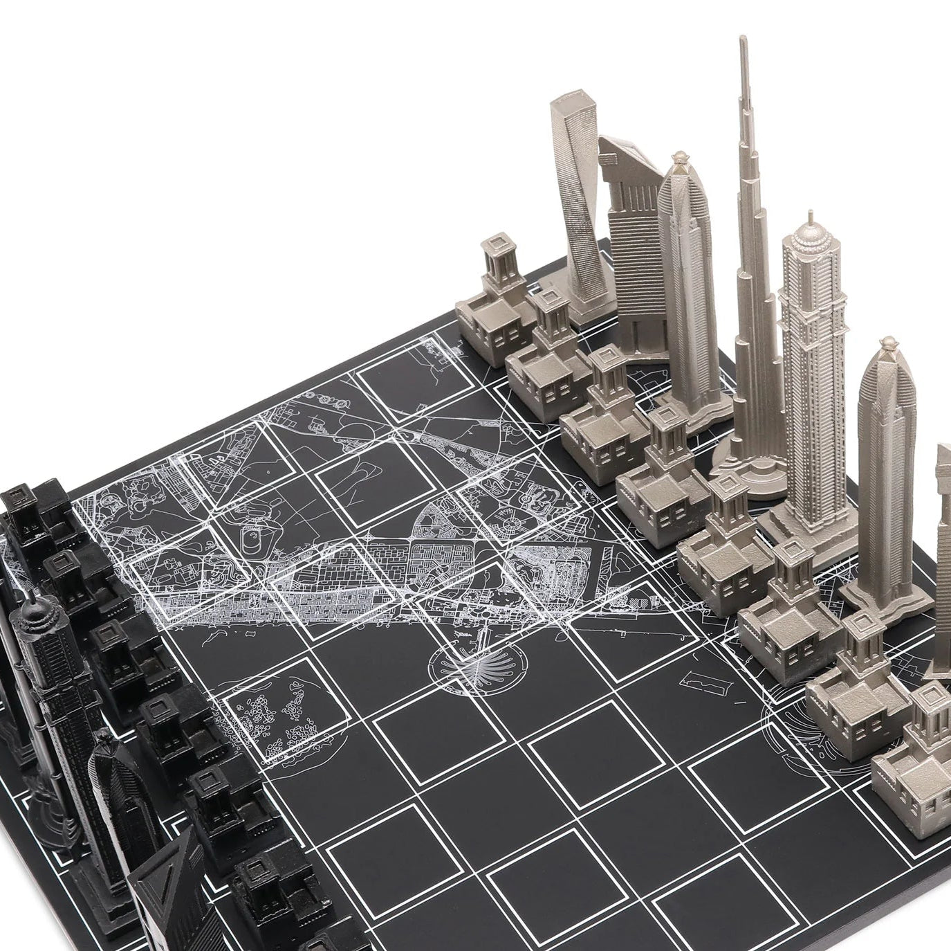 Stainless Steel Dubai Skyline Chess Set