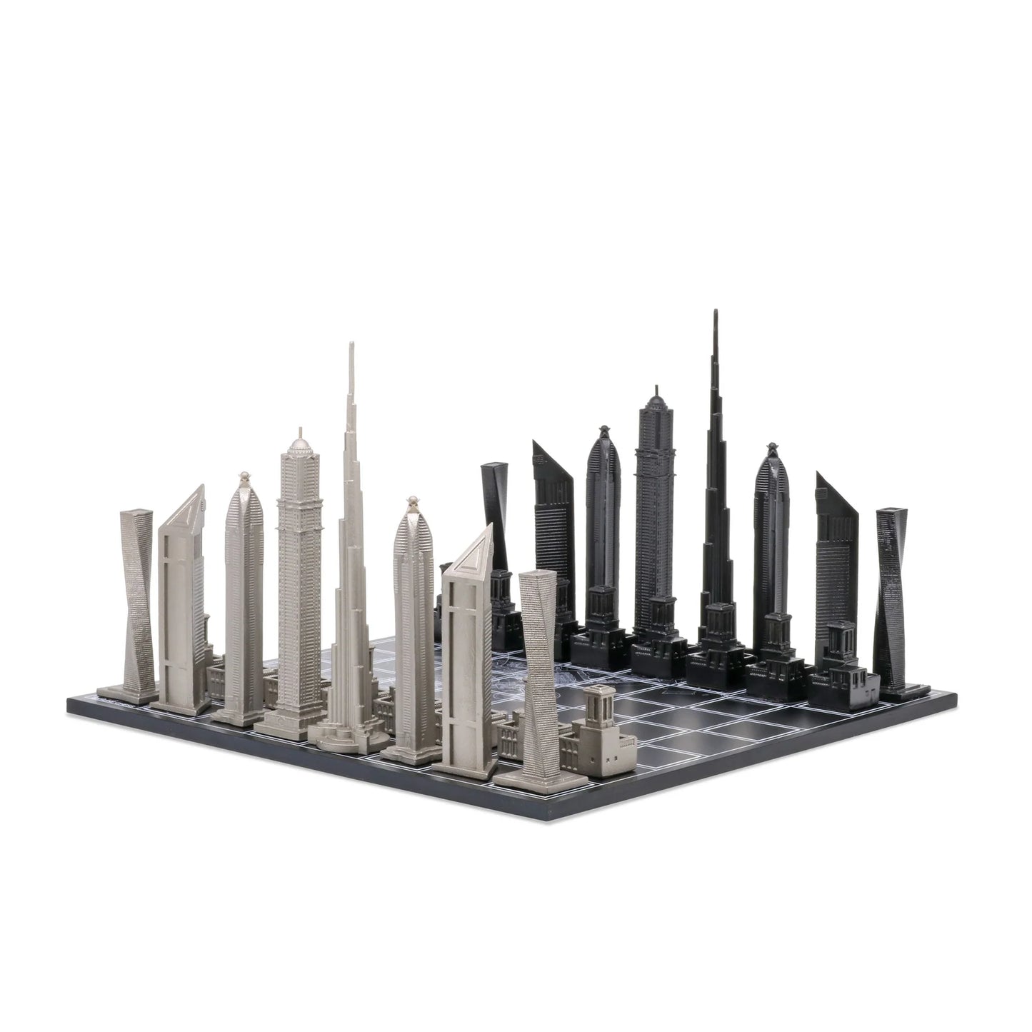 Stainless Steel Dubai Skyline Chess Set