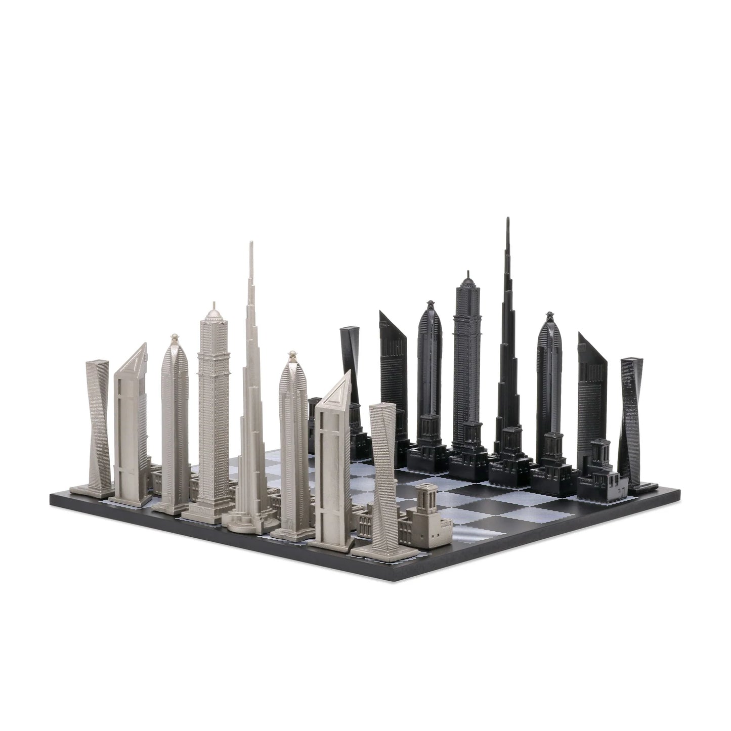 Stainless Steel Dubai Skyline Chess Set