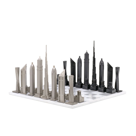 Stainless Steel Dubai Skyline Chess Set