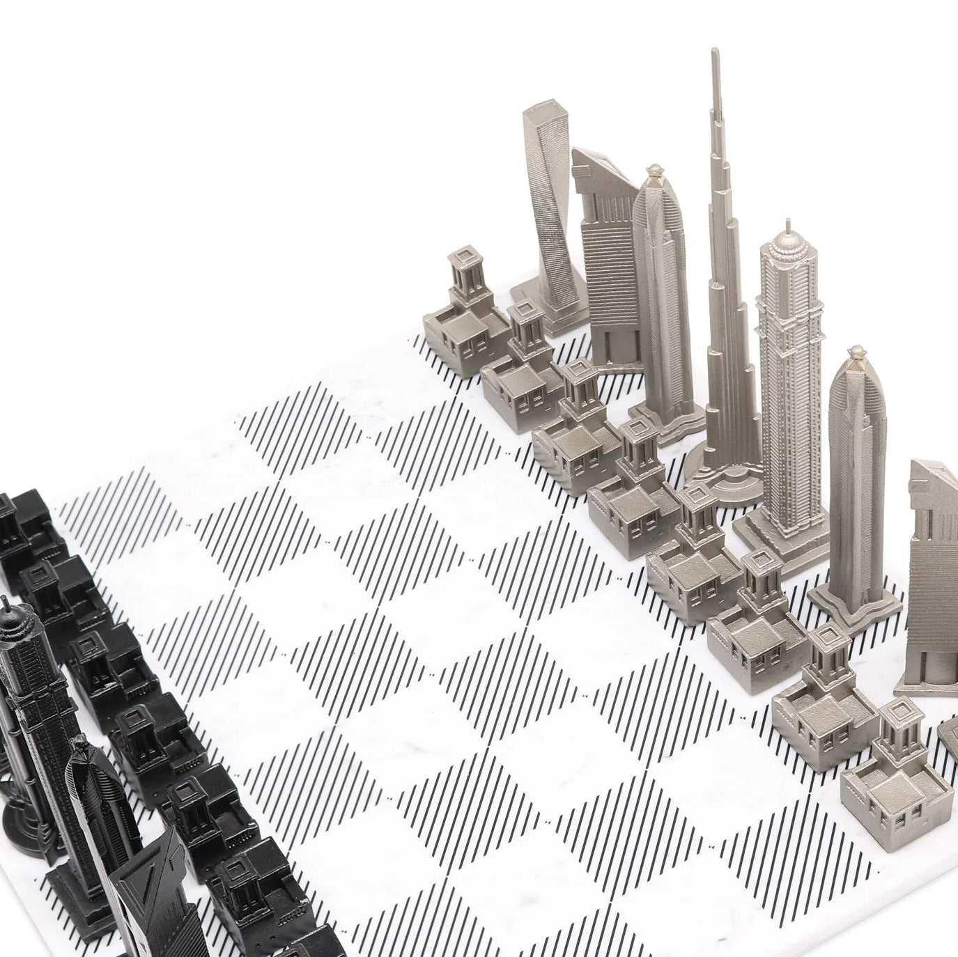 Stainless Steel Dubai Skyline Chess Set