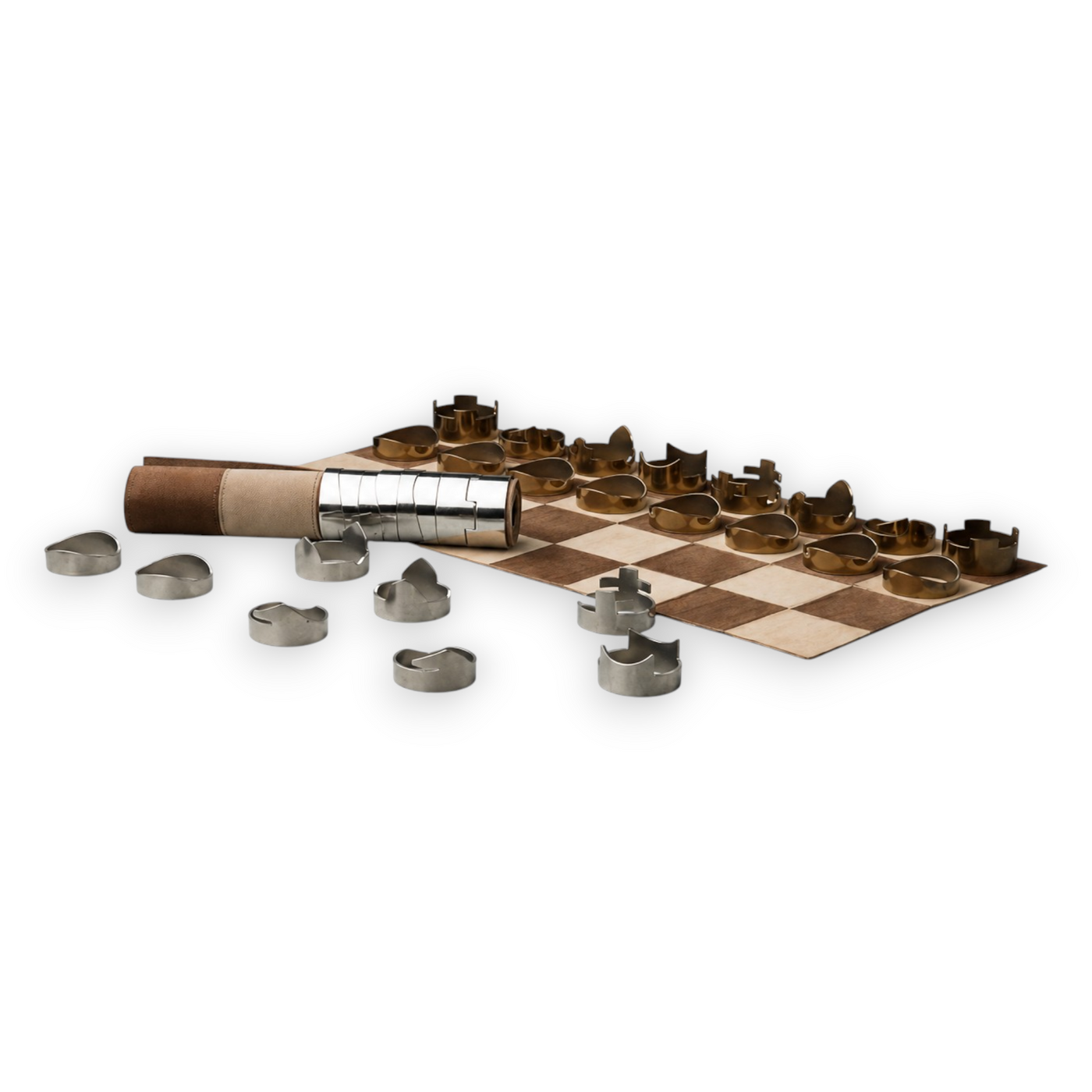 Handcrafted Leather & Stainless Steel Chess Set
