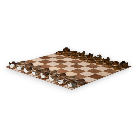 Handcrafted Leather & Stainless Steel Chess Set